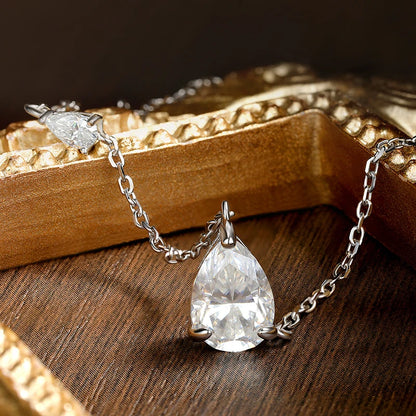 KNOBSPIN 2.35 CT Pear Cut All Moissanite Necklaces for Women D VVS1 Lab Diamond 2 Gems Pendant 100% 925 Sterling Silver Necklace