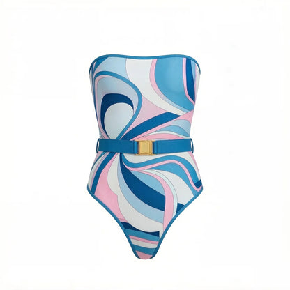 2026 New Long Sleeve Vintage Print One Piece Swimwear Zipper Women Bathing Suit And Wrap Skirt Surfing Swim Suit Beachwear