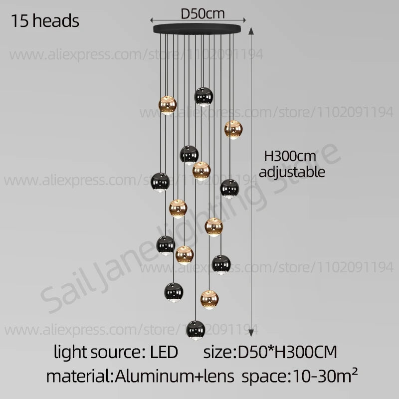 Nordic Circular Chandelier Indoor Lighting Modern Chandelier Gold And Black Mixed High Loft Chandelier LED Staircase Chandelier