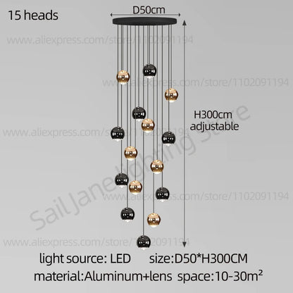 Nordic Circular Chandelier Indoor Lighting Modern Chandelier Gold And Black Mixed High Loft Chandelier LED Staircase Chandelier