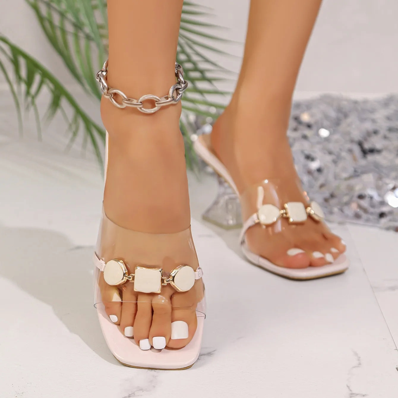 Trend Summer Women Sandals Elegant Transparent Heel Clear Shoes Women Outdoor Luxury Slippers Open Toe High Heels Sandals Women