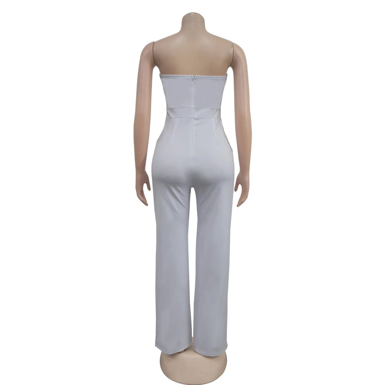 HBLL Women's Elegant Button Strapless Sleeveless Irregular Jumpsuits One Piece Metal Button Decor Overalls Outfit Night Clubwear