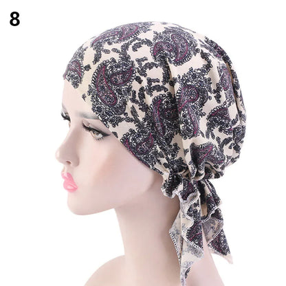 2020 NEW Fashion Women Flower Muslim Ruffle Cancer Chemo Hat Beanie Scarf Turban Head Wrap Cap Printed Headwear Lady Hats
