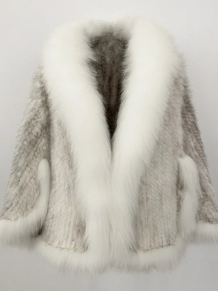 OFTBUY Autumn Winter Shawl Fashion Knitted Genuine Mink Fur Jacket Real Mink Fur Coat Women Cape Scarf Natural Fox Fur Cloak