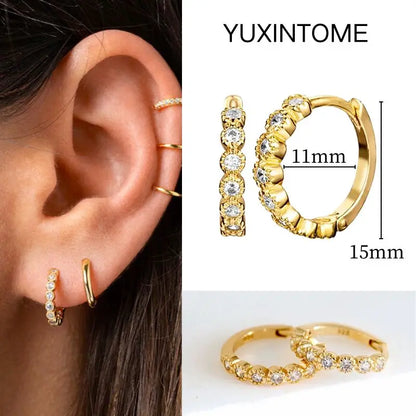 White Color Zircon Hoop Earrings 925 Sterling Silver Needle Cross/Star/Flower/Water Drop Pendant Gold Earrings Luxury Jewelry