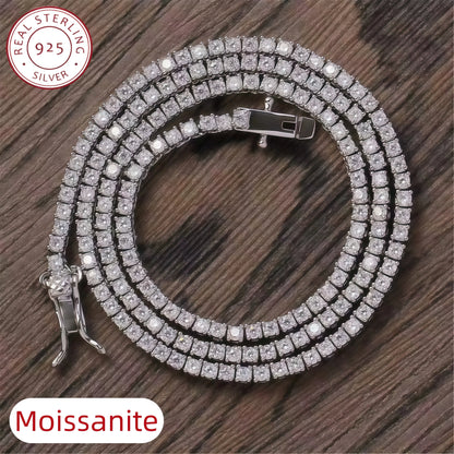 D VVS1 Full Moissanite Tennis Necklace 925 Sterling Silver 2-6mm with GRA Necklaces for Women Man Wedding Jewelry Fashion Gift