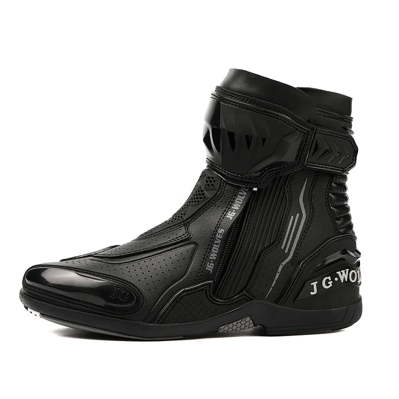 YUYIN Men Motorbike Riding Shoes Motorcycle Boots Racing Protective High Top Breathable Anti Slip Side Zipper TPU Rubber Sole