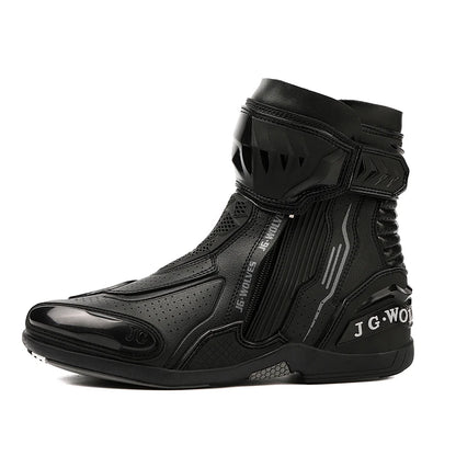 YUYIN Men Motorbike Riding Shoes Motorcycle Boots Racing Protective High Top Breathable Anti Slip Side Zipper TPU Rubber Sole