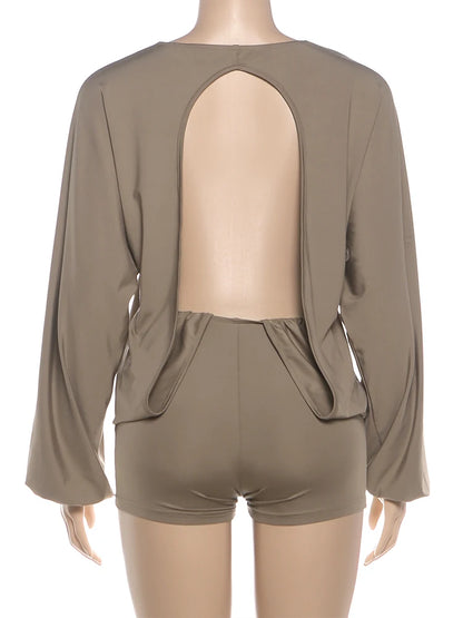 Weird Puss Sexy Backless Romper Women O-Neck Full Sleeve Hottie Simple Fashion Street Stretch Slim Midnight Clubwear Playsuit