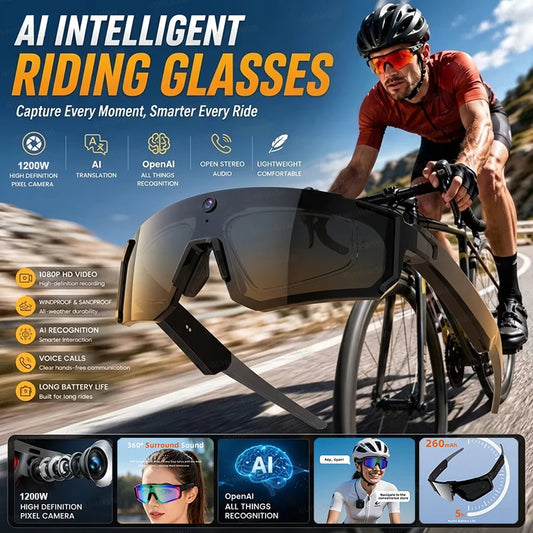 Outdoors Cycling AI Smart Glasses with Camera 1200P Video Recording Anti-Shake Shooting AI  Voice Translation Windproof Goggles