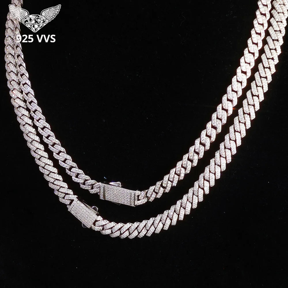 925 Silver VVS Cuban Link Chain Iced Out 1/2 Row S925 Sterling Silver Moissanite Necklace Bracelet for Men Women Gift