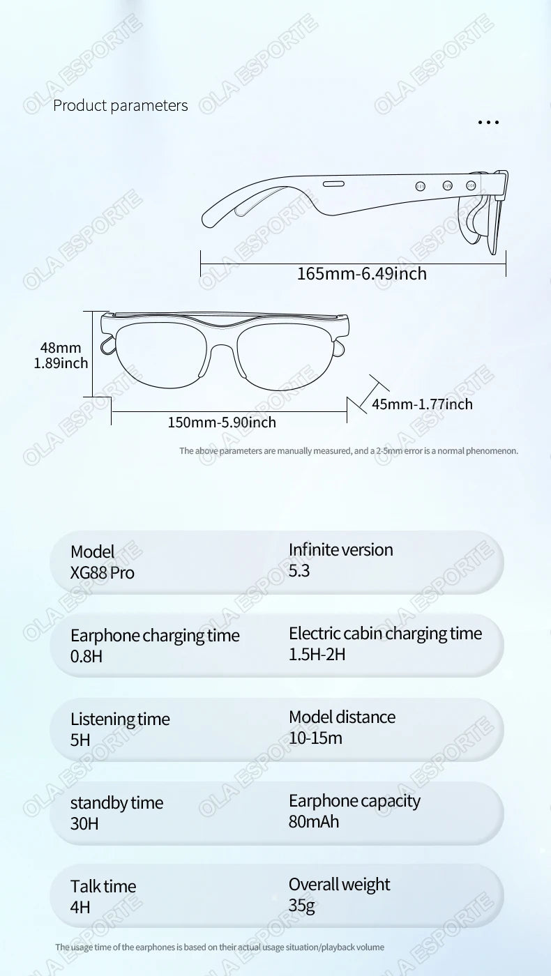 New Smart Glasses Men Bluetooth 5.3 Earphones Anti-Blu-ray Stereo headset Dual Speaker Touch Music Control Headphone Sunglasses