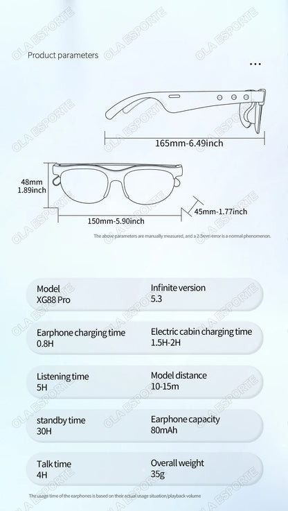 New Smart Glasses Men Bluetooth 5.3 Earphones Anti-Blu-ray Stereo headset Dual Speaker Touch Music Control Headphone Sunglasses