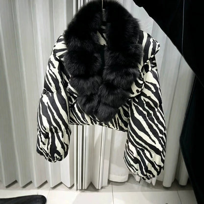 Bubble Sleeve Down Jacket Women's Fashion Loose Thick Jacket Winter New Fur Natural Fox Fur Collar Puffer Coat