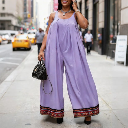 Plus Size VONDA 2026 Women Jumpsuits Sleeveless Patchwork Party Rompers Summer Beach Overalls Loose Bohemian Wide Leg Bottoms