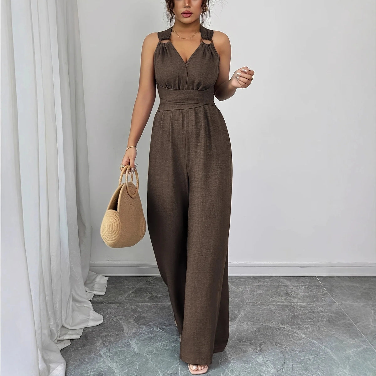 Jumpsuits women 2026 rompers new features fashion sexy V-neck backless cross-belt, wide-leg jumpsuit jumpsuits women's clothing
