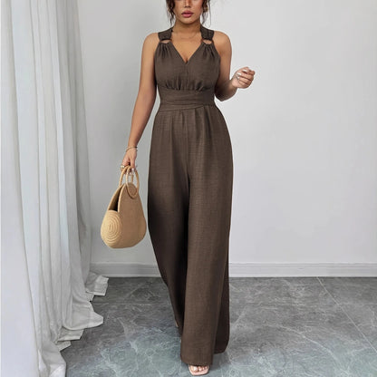 Jumpsuits women 2026 rompers new features fashion sexy V-neck backless cross-belt, wide-leg jumpsuit jumpsuits women's clothing