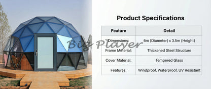 Hexagonal Tempered Glass Dome House, Geodesic Igloo Tent with Aluminum Frame, Luxury Outdoor Resort Round Camping Hotel Shelter