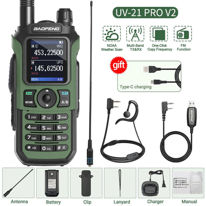 Baofeng UV-21 PRO Walkie Talkie V2 Long Range Multi-band Portable Ham Two Way Radio Wireless Copy Frequency Type-C For Hunting