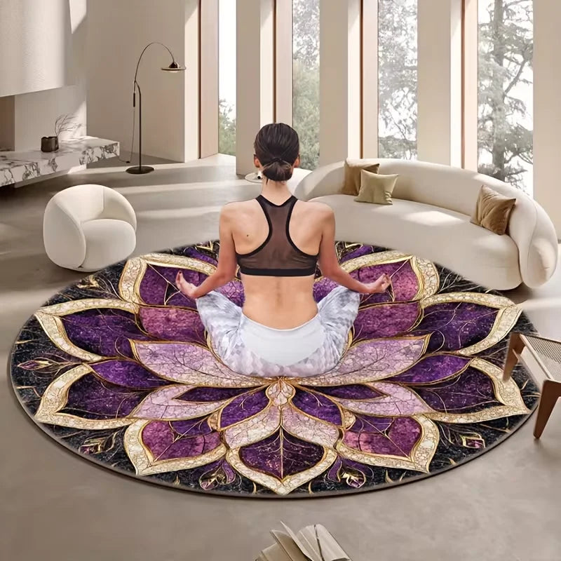 Round Floor Mat with Lotus-shaped Pattern in Golden and Other Tones Suitable As Meditation Cushion for Yoga Zazen,Indoor Read Ru
