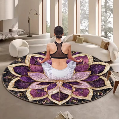 Round Floor Mat with Lotus-shaped Pattern in Golden and Other Tones Suitable As Meditation Cushion for Yoga Zazen,Indoor Read Ru