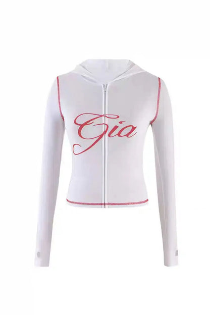 new shoulder letter printed open thread design slim fit hooded zipper short jacket shorts set
