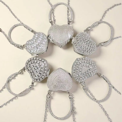 Heart Shape Diamond Evening Clutch Rhinestones Purse Ladies Fashion Bag Designer for Women Chain Shoulder Bag Luxury Small Bling