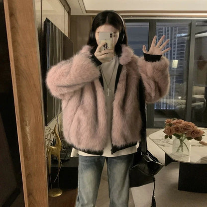 Double Sided Winter Coat Women Clothing Imitation Mink Fur Fur Hooded Cotton Jacket Female Warm Plush Cotton-padded Outerwea New