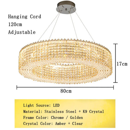 Champagne Crystal Waterfall Bead Modern Ceiling Lights LED Lamps Lighting Fixture for Living Room Lustres Home Decor Lampara