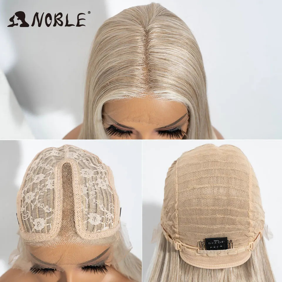 Noble Synthetic Lace Front Wig 22 Inch Straight Baby Hair Bob Wig Platinum Blonde Lace Front Wig Cosplay Glueless Wigs For Women