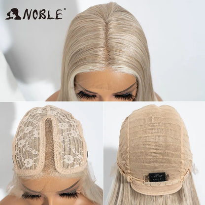 Noble Synthetic Lace Front Wig 22 Inch Straight Baby Hair Bob Wig Platinum Blonde Lace Front Wig Cosplay Glueless Wigs For Women