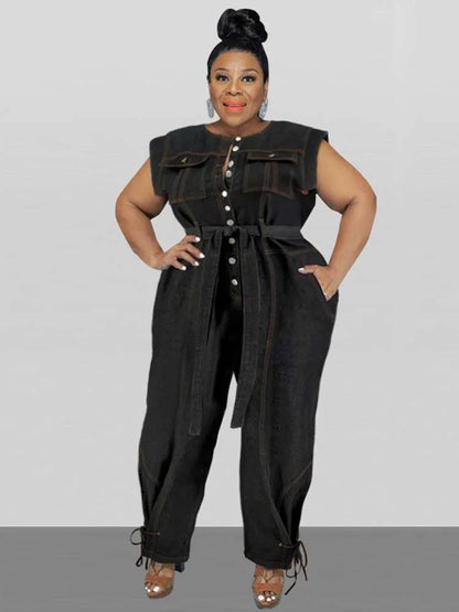 Women Clothes Summer Denim One Piece Overalls Casual Elegant Long Jumpsuits Female Pants Jumpsuit Plus Size Jean Jumpsuit