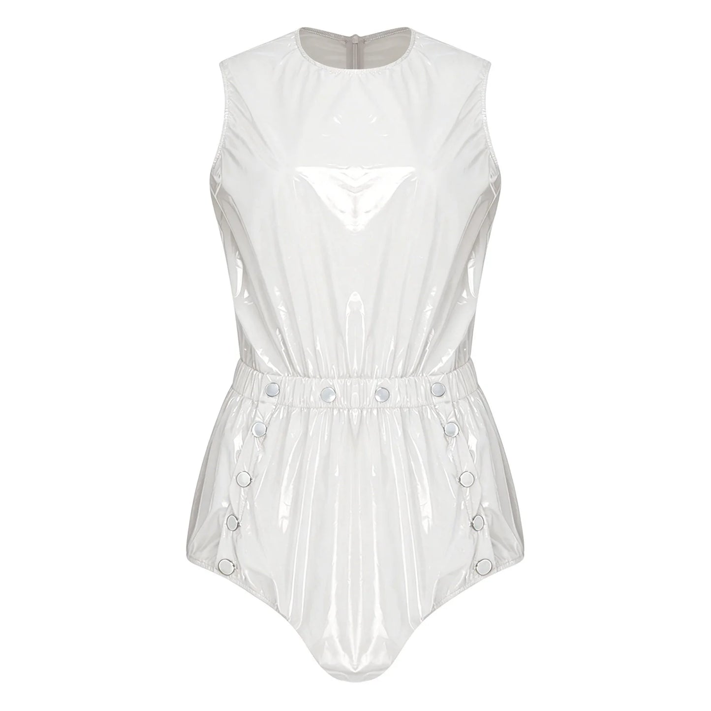 Womens Glossy Waterproof Diaper Cover Sling Bodysuit Waistband Drawstring Legs One-piece Cami Rompers Adaptive Short Jumpsuit