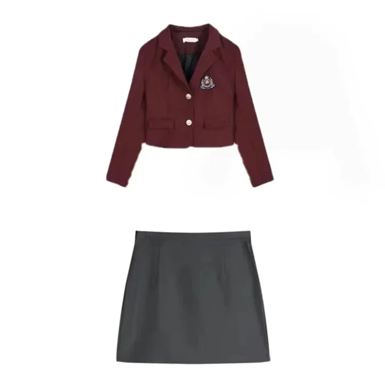 Korean Style Girls JK Uniform Suit Daily Red Blazer Coat Sexy Slim JK Wrap Buttock Skirt Women Preppy Summer School Uniform Suit