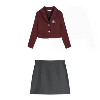 Korean Style Girls JK Uniform Suit Daily Red Blazer Coat Sexy Slim JK Wrap Buttock Skirt Women Preppy Summer School Uniform Suit