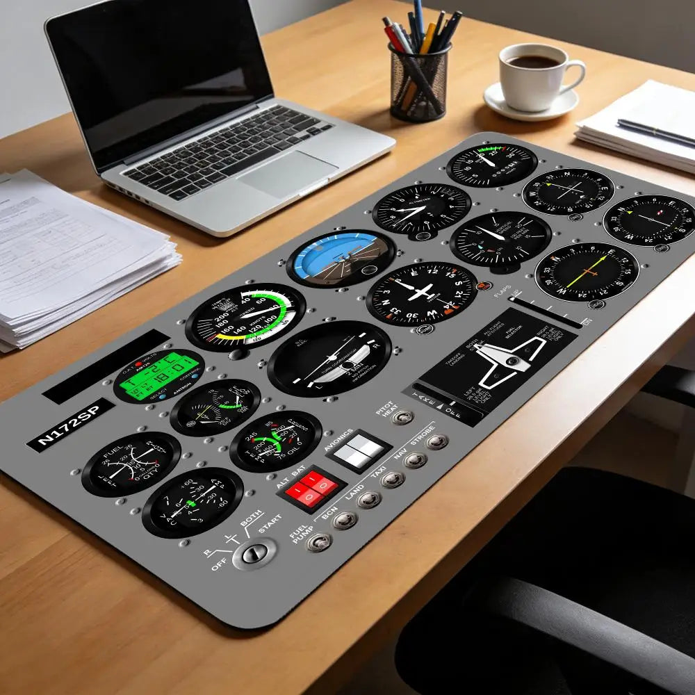 Aviation Flight Simulator Cabin Instruments Mouse Pad with Edge Locking Process, 1000×500, Washable Anti-Slip XXL Mouse Pad