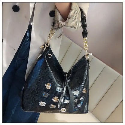 2026 New Fashion Diamonds Women Handbags Genuine Leather Tote Bag Large Capacity Work Commute Leisure Versatile Shoulder Bags