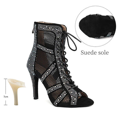 Girls Latin Dance Shoes Women Modern Dance Salsa High-Top Sandals Dance Hall Shoes Ladies Fashion Sexy High-Heeled Suede Boots