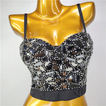 Quality Pearl Tank Tops Rhinestone Women Crop Top Club Clothes Streetwear Y2K Corset Woman Shaper Camis Fashion Feamale Clothing