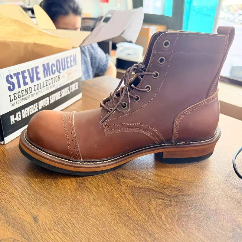HOT Motorcycle Boots Men's High-top Autumn Retro British Style Vintage Shoes Versatile Casual Locomotive Tooling Boots