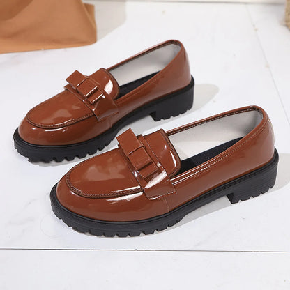 European and American Luxury Womens Leather Shoes Autumn New Outdoor Leisure Loafers Fashion Lacquer Leather Women's Shoes