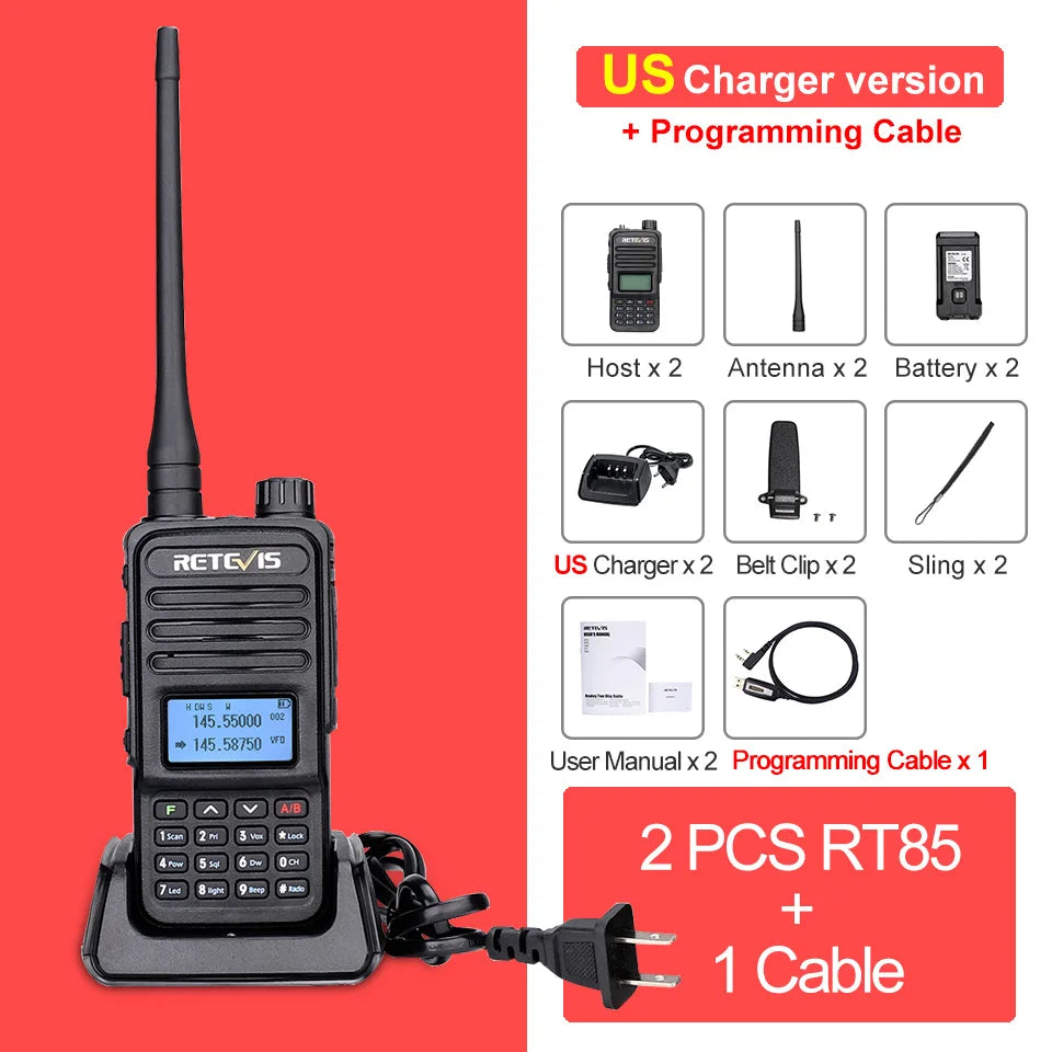 Retevis RT85 Walkie Talkie Long Range Ham Two-way Radio Station Walkie-talkies VHF UHF Dual Band Amateur Portable Radio Hiking
