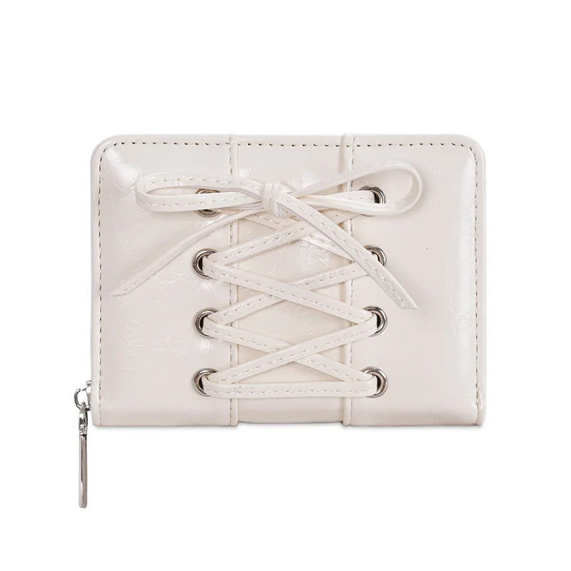 Simple Korean Style Bow Wallet Ultra Thin Short Clutch Card Bag Multi-function Zipper PU Leather Card Holder Travel Coin Purse