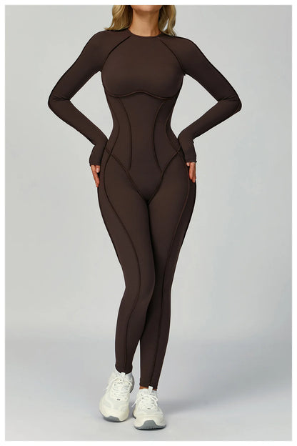 Sexy Hollow Back Long Sleeve Yoga Jumpsuit Women Quick Dry One-piece Yoga Suit Gym Training Leggings Playsuit Slim Fit Bodysuits