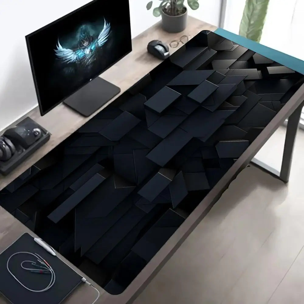 Black Gray Geometric Square Large  Gaming Mouse Pad Non-Slip Base Rubber Extended E-sports Keyboard Desk Mat Mousepad Anti-Slip