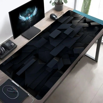 Black Gray Geometric Square Large  Gaming Mouse Pad Non-Slip Base Rubber Extended E-sports Keyboard Desk Mat Mousepad Anti-Slip