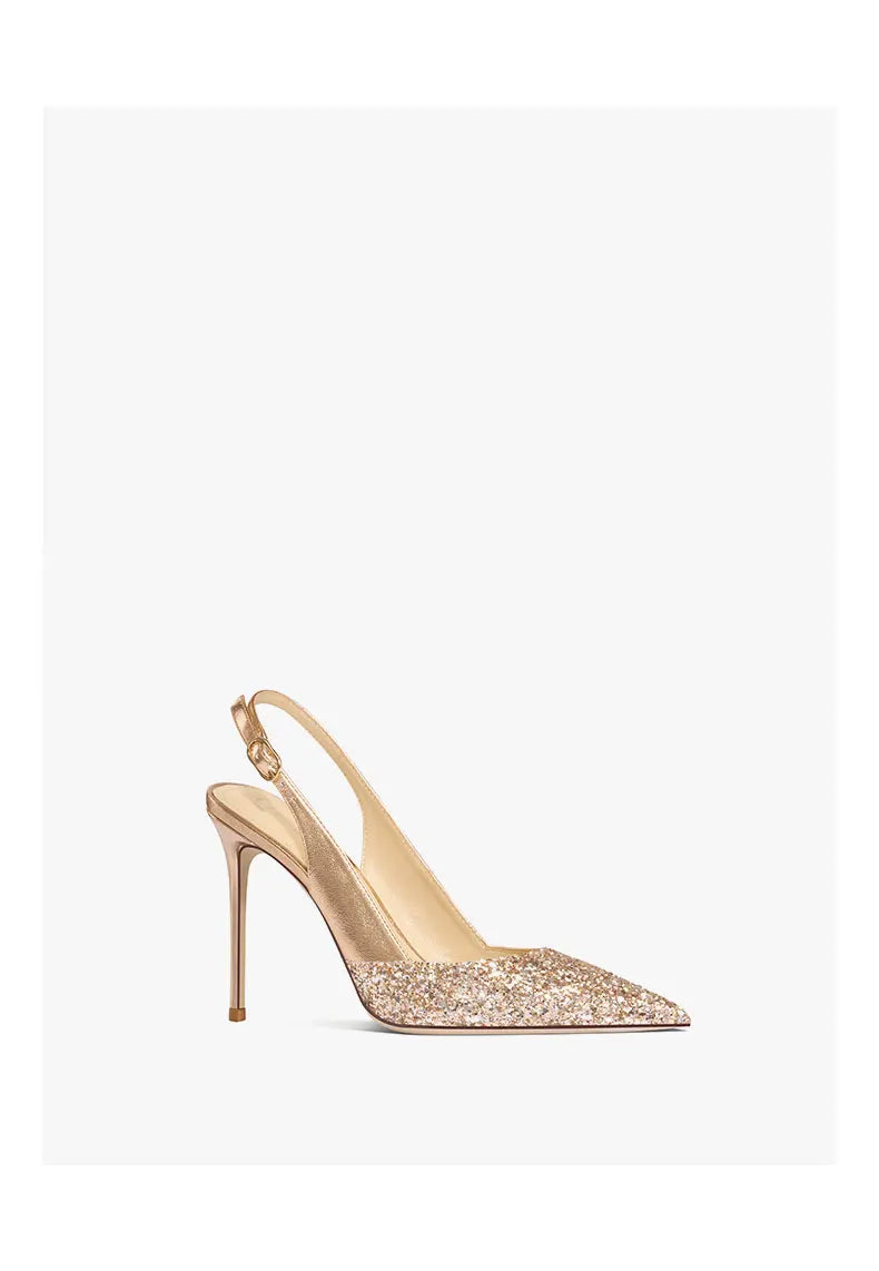 2025 New Summer Luxury Heeled Sandals Gold Sequins Back Strap Pointed Toe Stiletto Pumps Elegant Comfortable Prom Women's Shoes