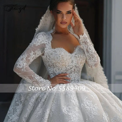 Customized Ball Gown Royal Wedding Dresses Scalloped Off The Shoulder Vestido De Novia Lace Exquisite Chic Robe De Mariee