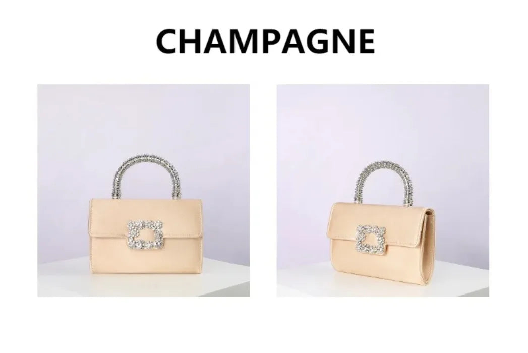 Rhinestone Faux Silk Emerald Evening Bag Silver Diamond Buckle Handle Fashion Handbags Elegant Ladies Square Bolsa Feminina