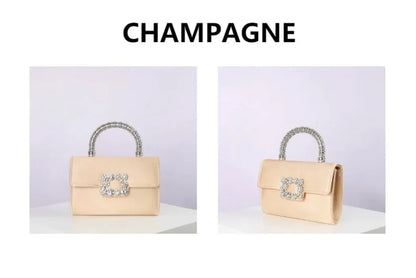 Rhinestone Faux Silk Emerald Evening Bag Silver Diamond Buckle Handle Fashion Handbags Elegant Ladies Square Bolsa Feminina